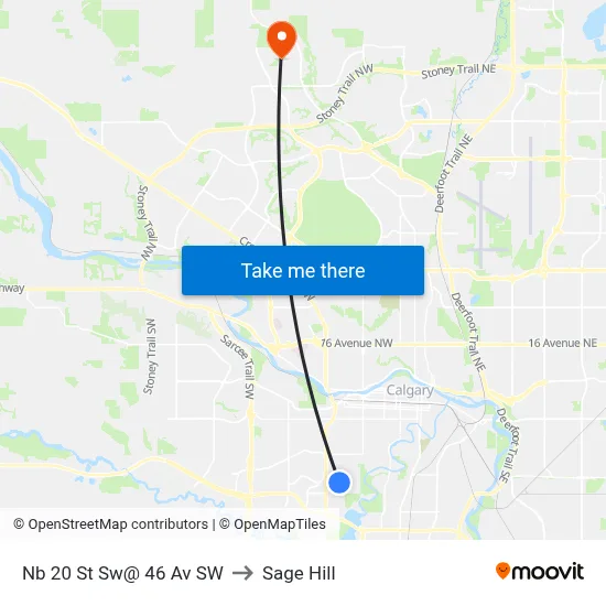 Nb 20 St Sw@ 46 Av SW to Sage Hill map