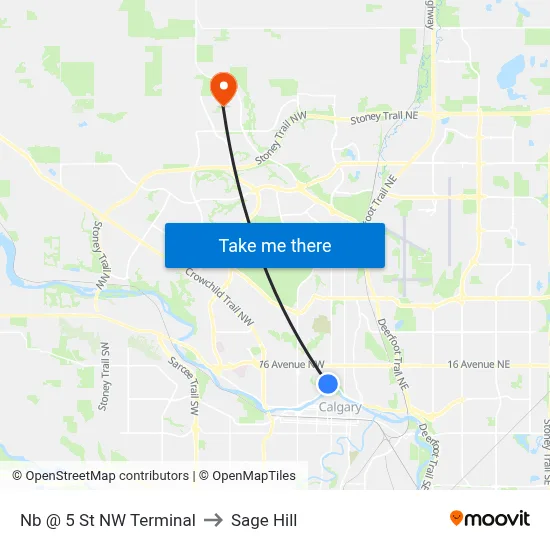 Nb @ 5 St NW Terminal to Sage Hill map
