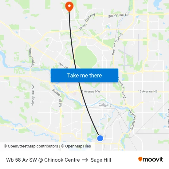 Wb 58 Av SW @ Chinook Centre to Sage Hill map