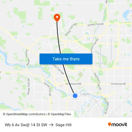 Wb 6 Av Sw@ 14 St SW to Sage Hill map