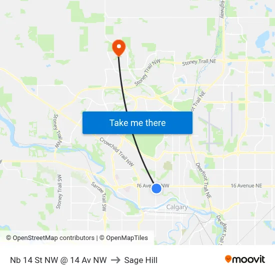 Nb 14 St NW @ 14 Av NW to Sage Hill map