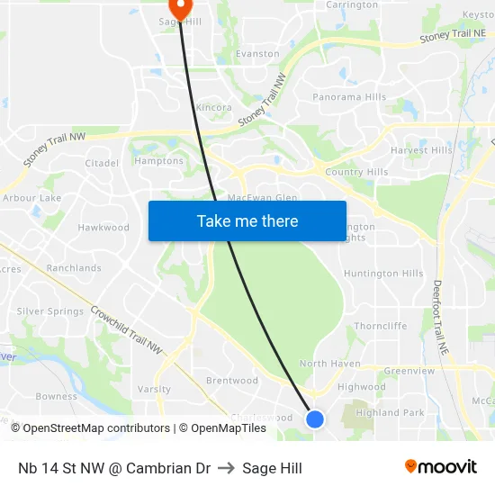 Nb 14 St NW @ Cambrian Dr to Sage Hill map