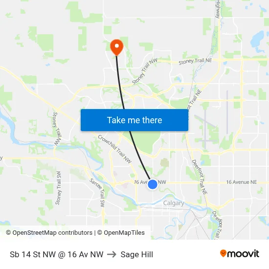 Sb 14 St NW @ 16 Av NW to Sage Hill map