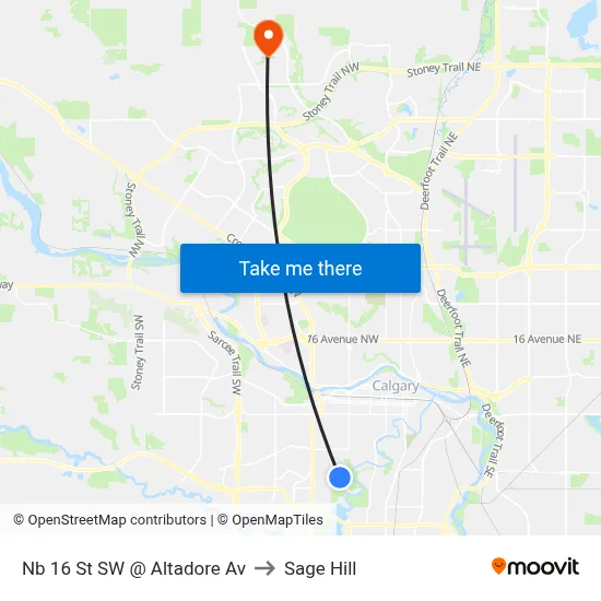 Nb 16 St SW @ Altadore Av to Sage Hill map