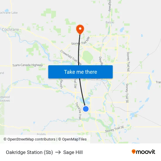 Oakridge Station (Sb) to Sage Hill map