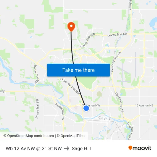 Wb 12 Av NW @ 21 St NW to Sage Hill map