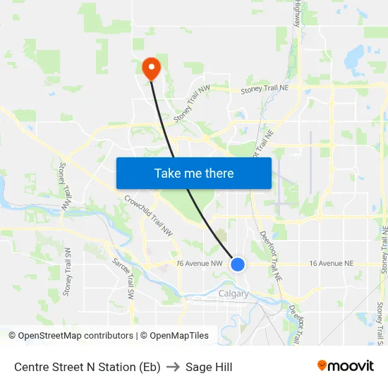 Centre Street N Station (Eb) to Sage Hill map
