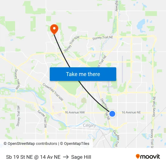 Sb 19 St NE @ 14 Av NE to Sage Hill map