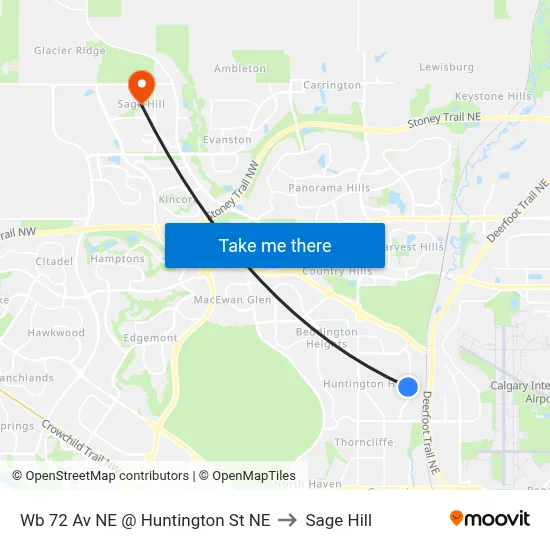 Wb 72 Av NE @ Huntington St NE to Sage Hill map