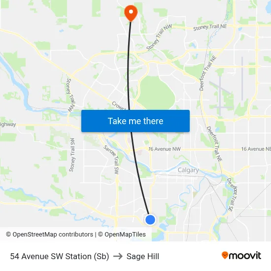 54 Avenue SW Station (Sb) to Sage Hill map