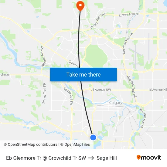 Eb Glenmore Tr @ Crowchild Tr SW to Sage Hill map