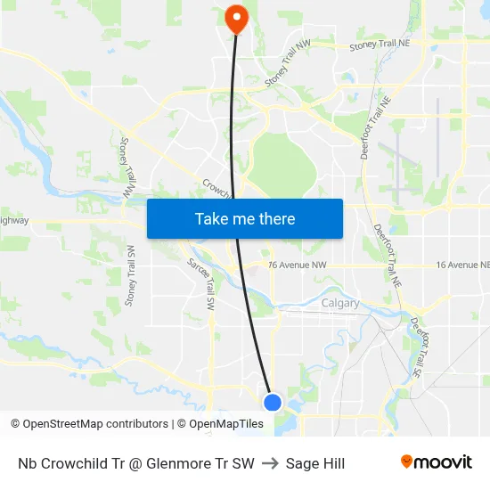 Nb Crowchild Tr @ Glenmore Tr SW to Sage Hill map