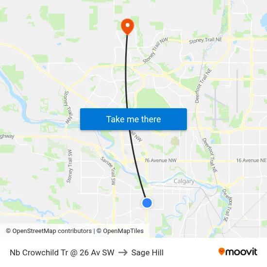 Nb Crowchild Tr @ 26 Av SW to Sage Hill map