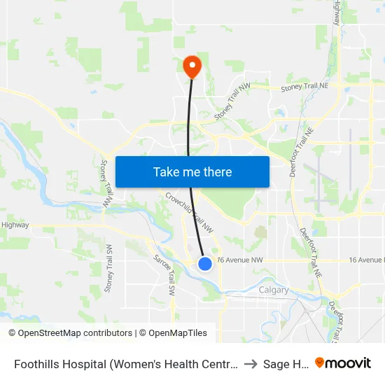 Foothills Hospital (Women's Health Centre) to Sage Hill map