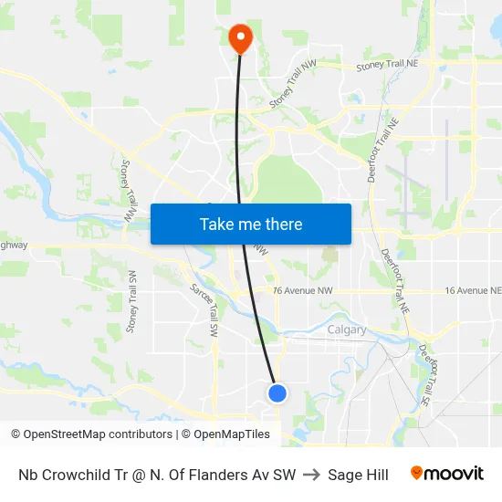 Nb Crowchild Tr @ N. Of Flanders Av SW to Sage Hill map