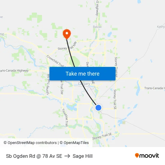 Sb Ogden Rd @ 78 Av SE to Sage Hill map