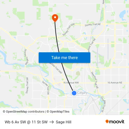 Wb 6 Av SW @ 11 St SW to Sage Hill map