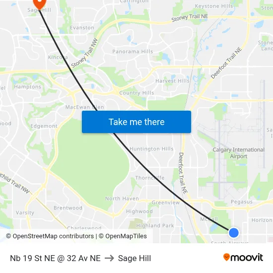 Nb 19 St NE @ 32 Av NE to Sage Hill map
