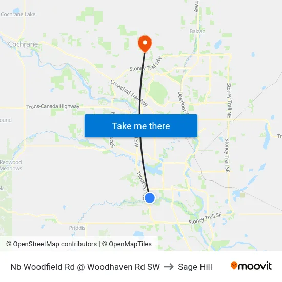 Nb Woodfield Rd @ Woodhaven Rd SW to Sage Hill map