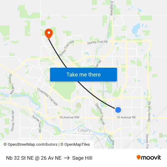 Nb 32 St NE @ 26 Av NE to Sage Hill map