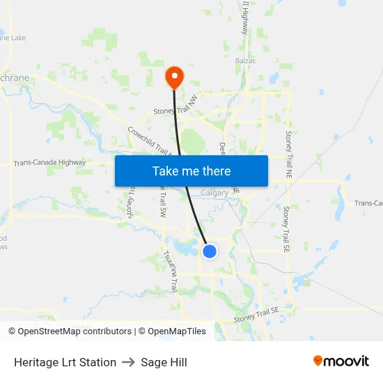 Heritage Lrt Station to Sage Hill map
