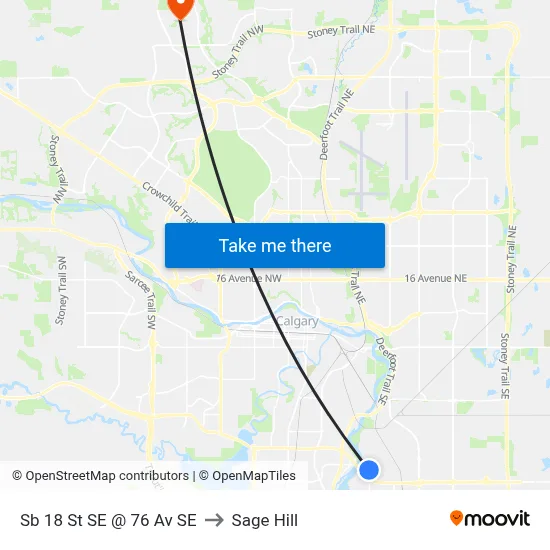 Sb 18 St SE @ 76 Av SE to Sage Hill map