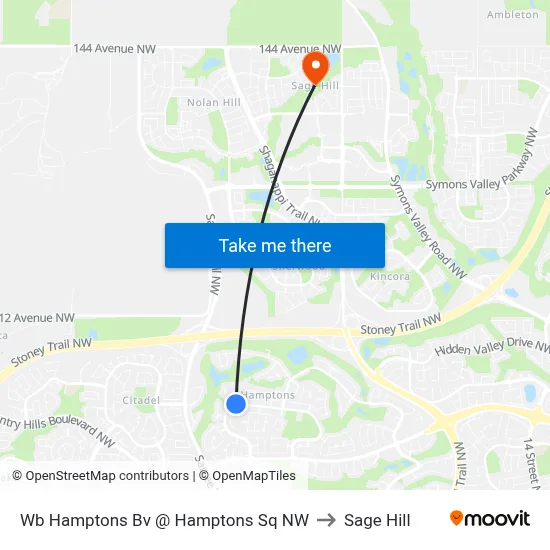 Wb Hamptons Bv @ Hamptons Sq NW to Sage Hill map