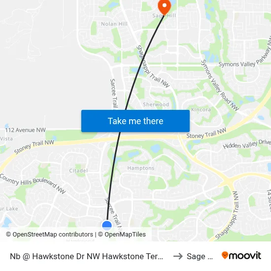 Nb @ Hawkstone Dr NW Hawkstone Terminal to Sage Hill map