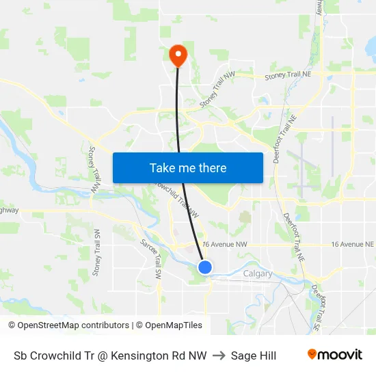 Sb Crowchild Tr @ Kensington Rd NW to Sage Hill map