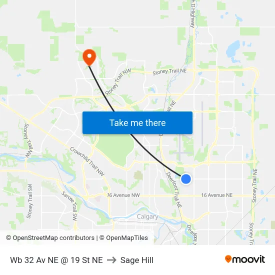Wb 32 Av NE @ 19 St NE to Sage Hill map