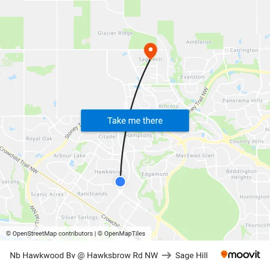 Nb Hawkwood Bv @ Hawksbrow Rd NW to Sage Hill map