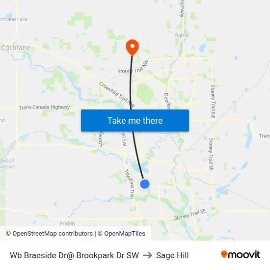 Wb Braeside Dr@ Brookpark Dr SW to Sage Hill map