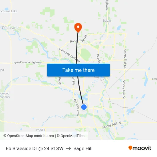 Eb Braeside Dr @ 24 St SW to Sage Hill map