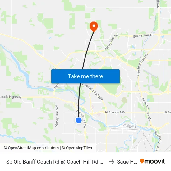 Sb  Old Banff Coach Rd @ Coach Hill Rd SW to Sage Hill map