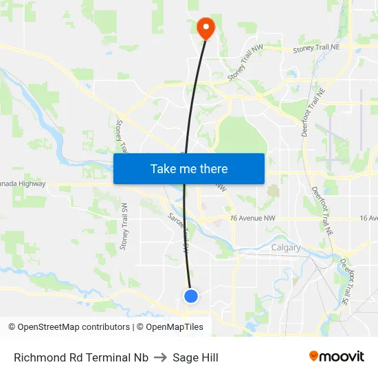Richmond Rd Terminal Nb to Sage Hill map