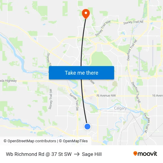 Wb Richmond Rd @ 37 St SW to Sage Hill map