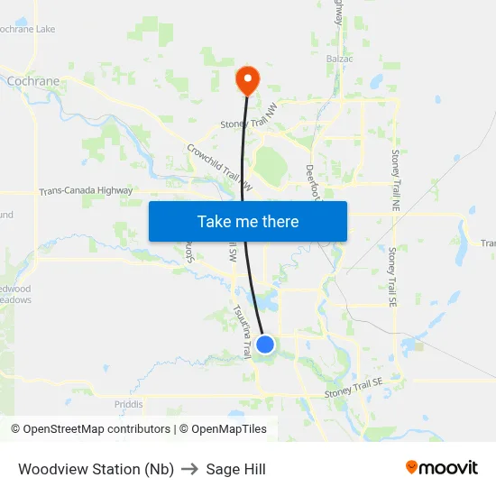 Woodview Station (Nb) to Sage Hill map