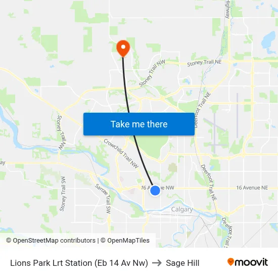 Lions Park Lrt Station (Eb 14 Av Nw) to Sage Hill map
