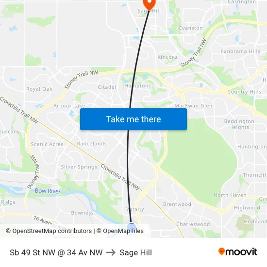 Sb 49 St NW @ 34 Av NW to Sage Hill map