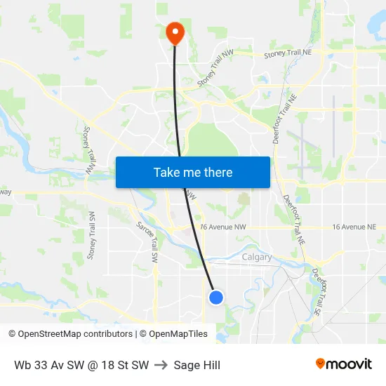Wb 33 Av SW @ 18 St SW to Sage Hill map