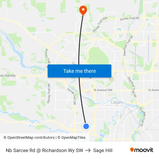 Nb Sarcee Rd @ Richardson Wy SW to Sage Hill map
