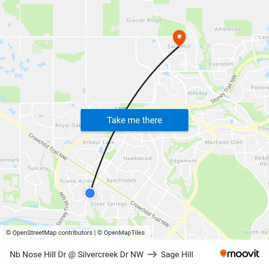 Nb Nose Hill Dr @ Silvercreek Dr NW to Sage Hill map