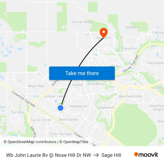 Wb John Laurie Bv @ Nose Hill Dr NW to Sage Hill map