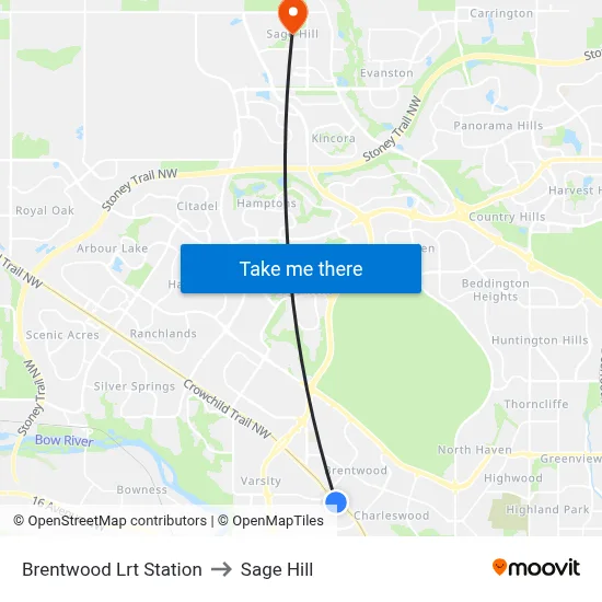 Brentwood Lrt Station to Sage Hill map