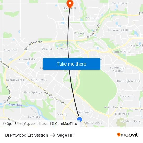 Brentwood Lrt Station to Sage Hill map