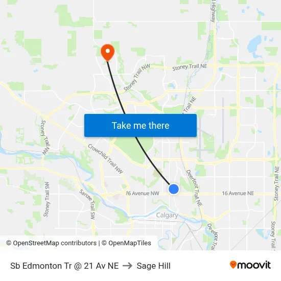 Sb Edmonton Tr @ 21 Av NE to Sage Hill map