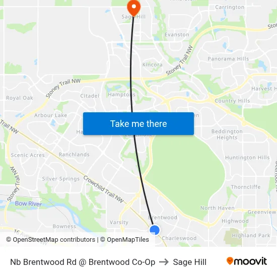 Nb Brentwood Rd @ Brentwood Co-Op to Sage Hill map