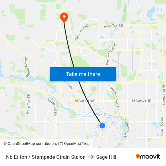 Nb Erlton / Stampede Ctrain Staion to Sage Hill map