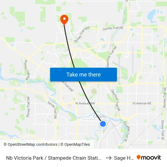 Nb Victoria Park / Stampede Ctrain Station to Sage Hill map