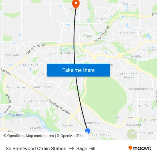 Sb Brentwood Ctrain Station to Sage Hill map